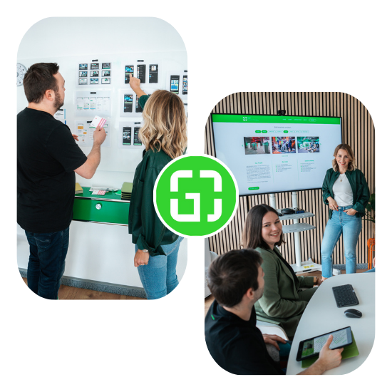 Zwei Fotos von Arbeitssituationen