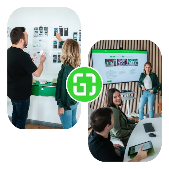 Zwei Fotos von Arbeitssituationen